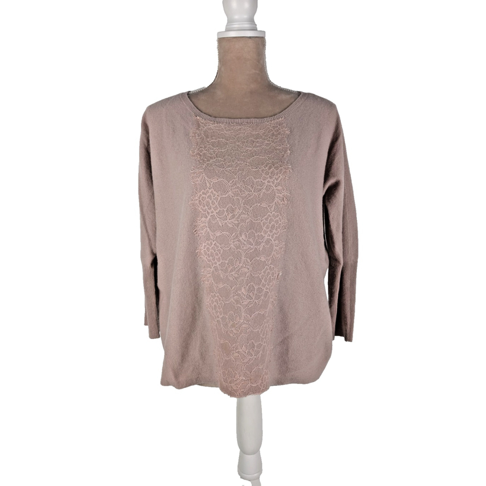 Garnet Hill Cashmere Sweater Lace Overlay Mauve Pink Sz S Classic Retro Feminine